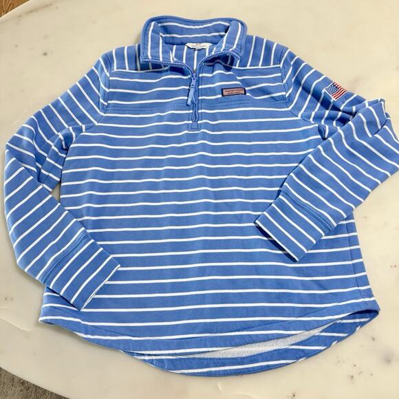 Vineyard Vines Tops - Vineyard Vines Quarter Zip Pullover Women L Blue Striped Shep Shirt Preppy Coast